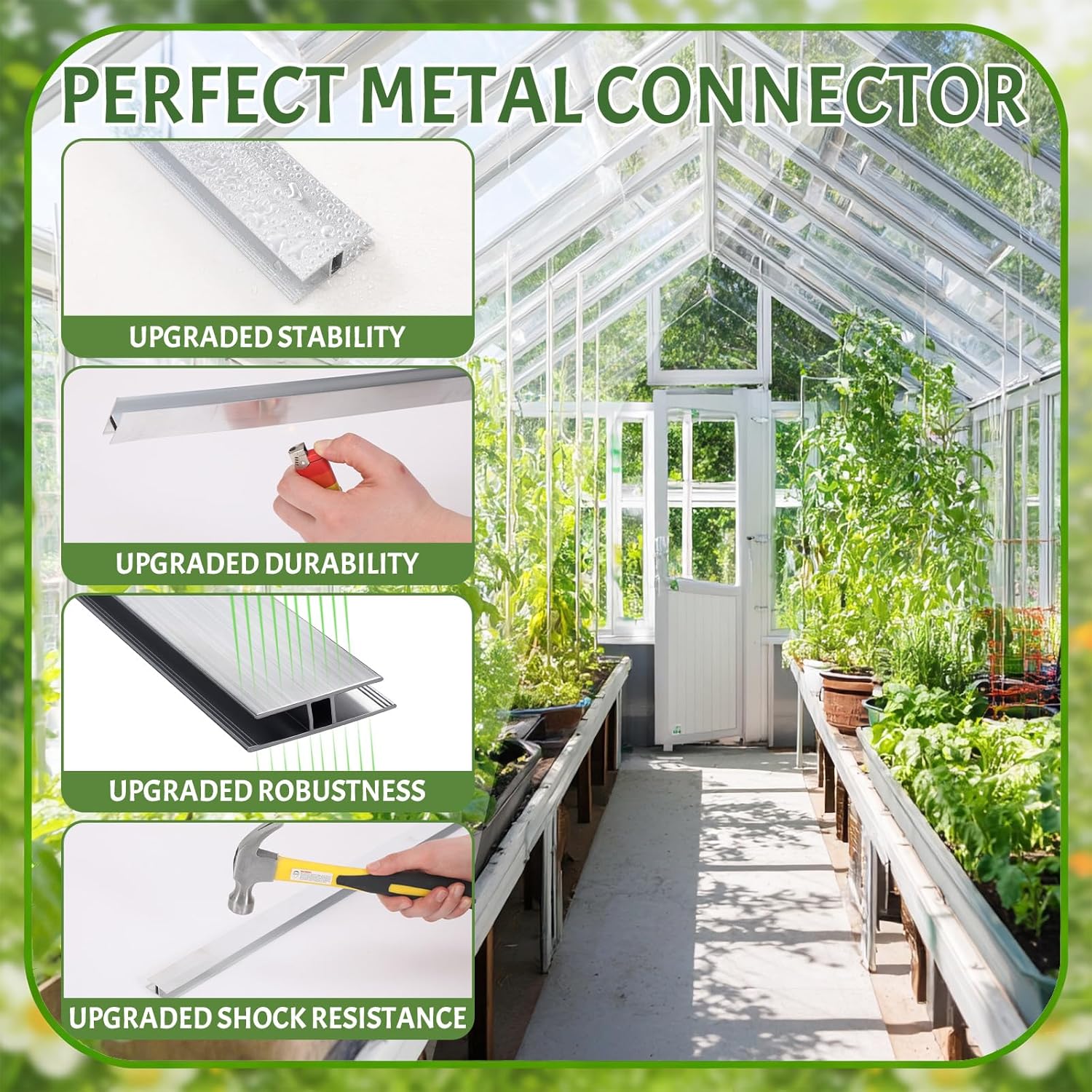 Duraaamo 10 Pcs 4 ft Aluminum H Connector Greenhouse Panels Fits 6 mm Polycarbonate Greenhouse Connector Silver H Channel Roofing Accessories Join 2 Pieces of Panels Together Prevent Dust, Rain