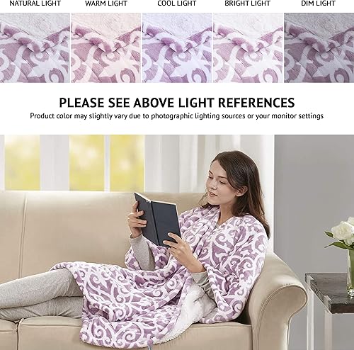 Miniatura 2 de Beautyrest Manta térmica de vellón bereber ultra suave con cierre automático, 50 x 64 pulgadas, celosía lavanda