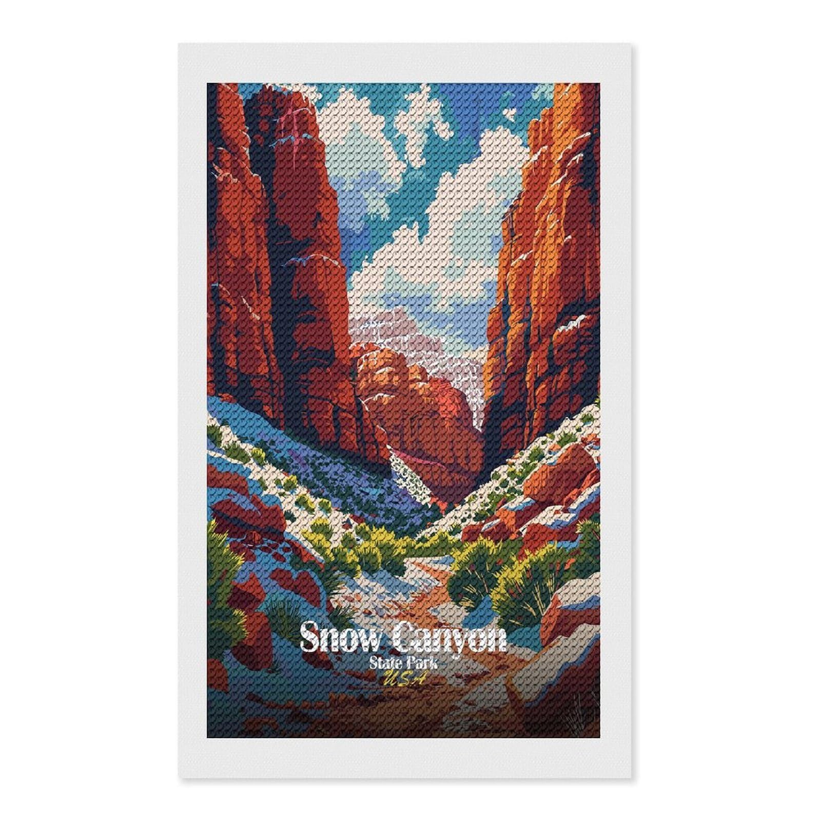 Junmoney Snow Canyon State Park Illustration Diamond Art Canvas 12"x20", Decorate Your Room, Mindful Craft Activity, Cosy Home Accent, Thoughtful Handmade Gift