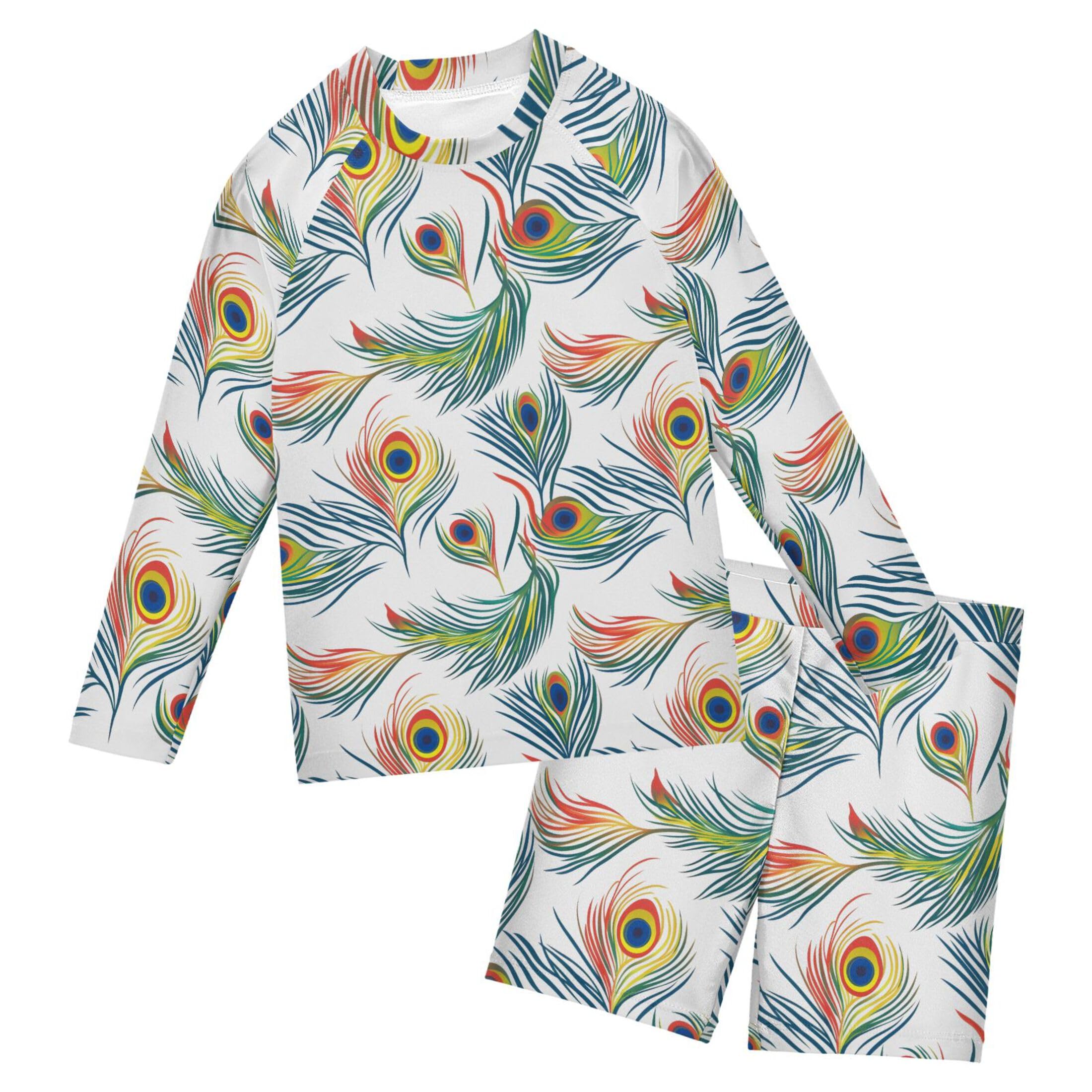 Peacock Feather Toddlers and Baby Boys' Swimsuit Trunk and Rashguard Set B0403438