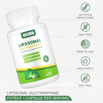 550MG Liposomal Sulforaphane from Broccoli Sprouts + Broccoli Seed, Sulforaphane Supplement Organic with 250MG Glucoraphanin Liver Supplement for Healthy Aging, Digestion | 60 Capsules (Pack of 1)