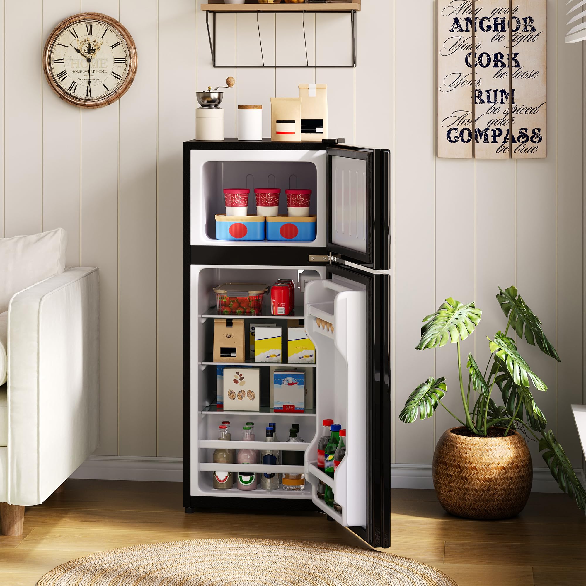 Merax Mini Réfrigérateur 92L avec Congélateur 28L, Frigo Compact Porte Vitrée avec LED,Thermostat Réglable 7 Niveaux,pour Cuisine, Bureau, Chambre