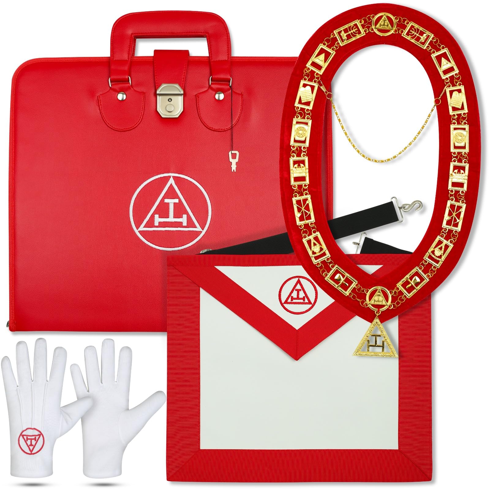 Ibiisu Masonic Royal Arch Premium Handcrafted Set – Triple Tau Apron, Case, Collar With Jewel And Cotton Gloves