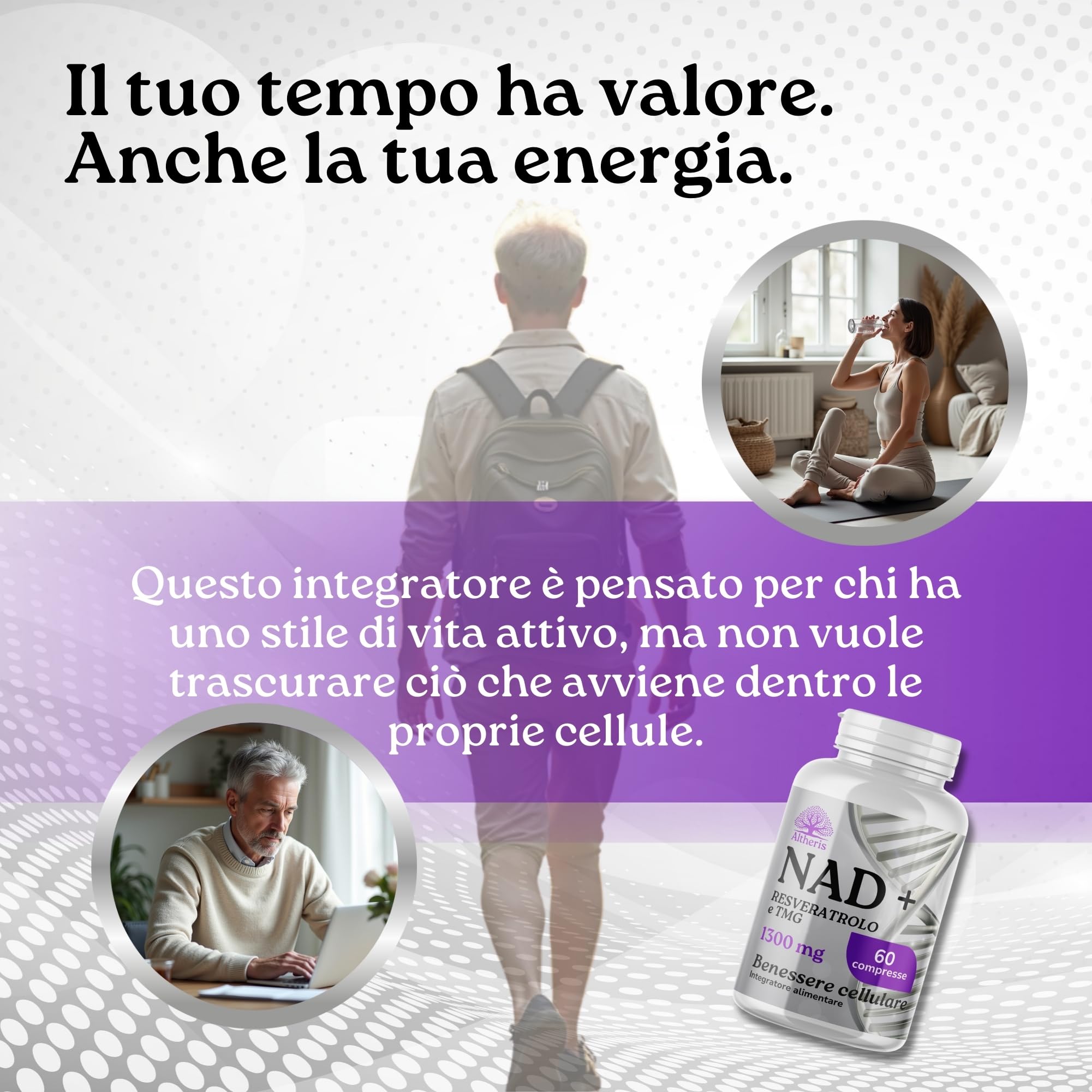 NAD+ Puro 1000mg con Trans Resveratrolo e Trimetilglicina 60 Compresse - Integratore Nicotinamide per Supporto Cellulare ed Energetico