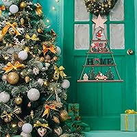Vista 5 de Decoración de pared de Navidad, decoración de Navidad colgante de madera de IDATOO con 4 niveles, adorno de árbol de Navidad escalonado con letrero