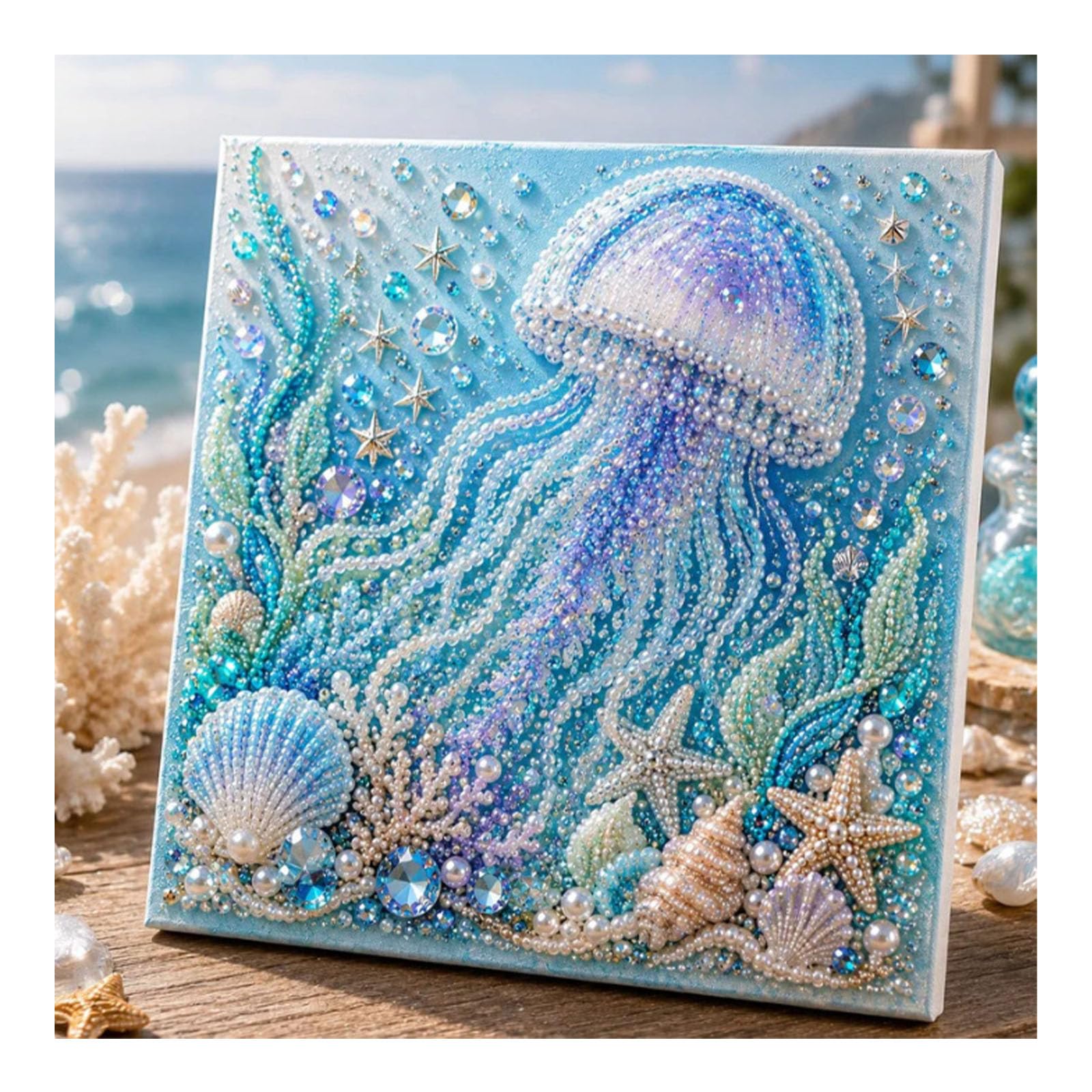 zoocco Pearl Art Kits for Adults, Ocean Animal Diamond Painting Kit with Octopus Whale Turtle Shark Dolphin, 3D Pearl Gem Art Craft for Wall Decor (Jellyfish)