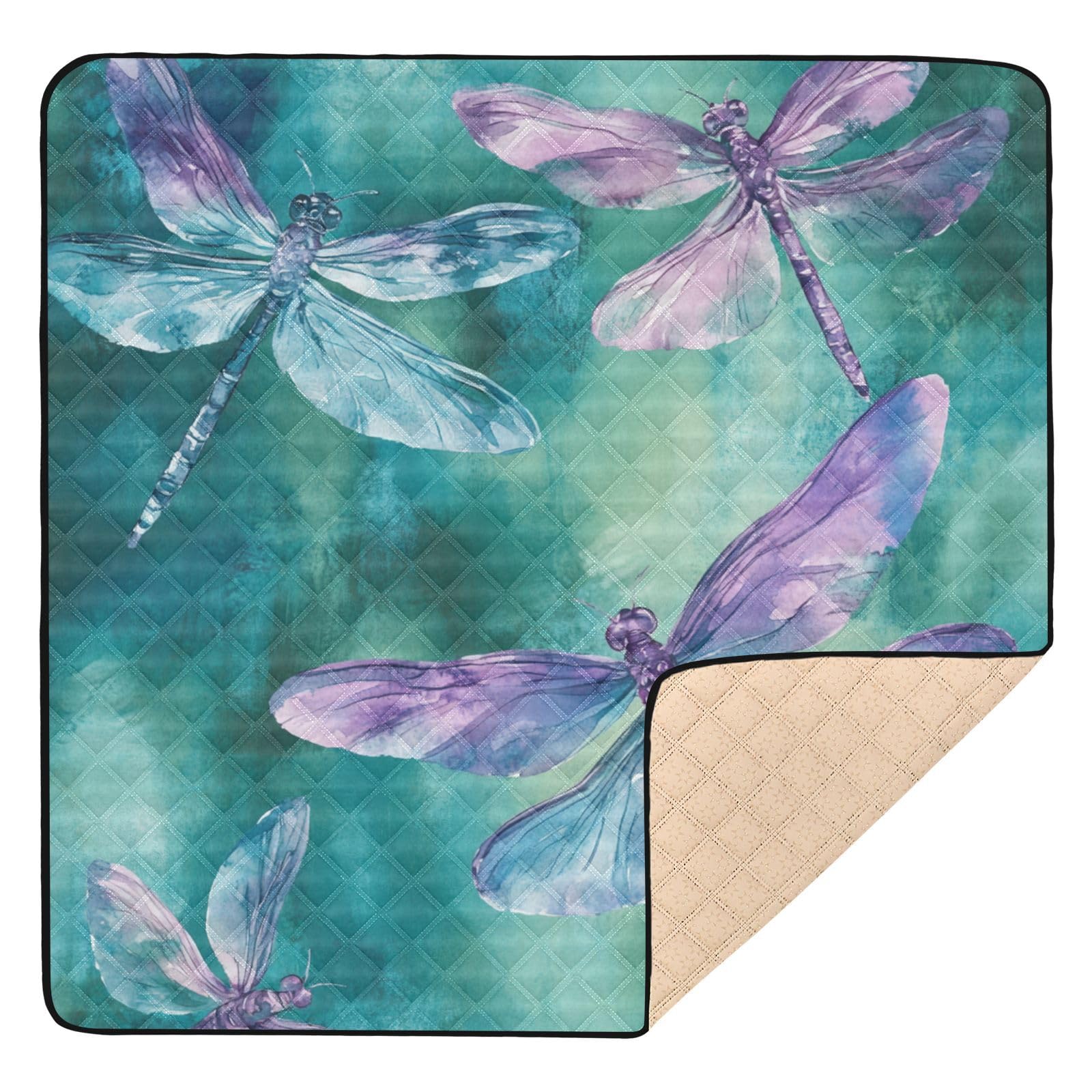 Kigai Watercolor Dragonflies Baby Play Mat for Floor and Playpen 50x50 inch Non-Slip Baby Activity Playmat Waterproof Foldable Crawling Mat for Infants Toddlers