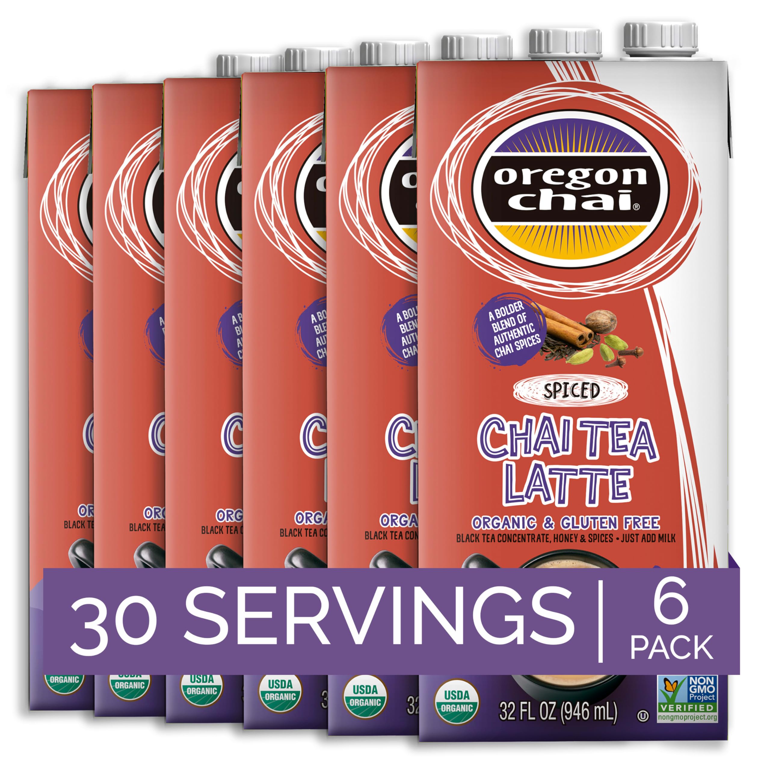 Oregon ChaiOrganic Spiced Chai Concentrate, 32 Fluid Ounce (Pack of 6)USDA Organic