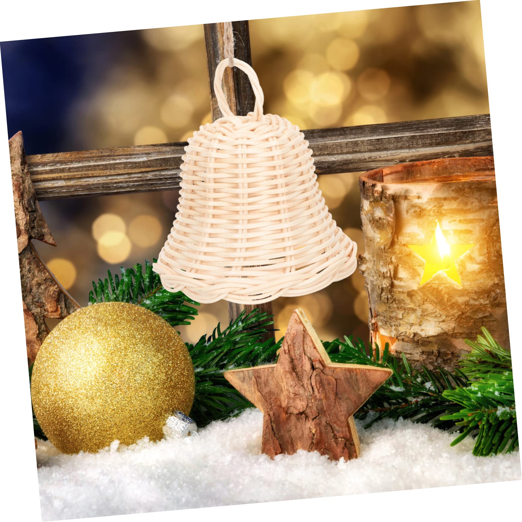 Cabilock 4 Piezas Decoraciones Navideñas Campanas Pastando Campanas De Arbol De Navidad Campana Colgante De Arbol Decoraciones De Baño Campana del Plato del Hotel Bricolaje Mimbre Indonesio