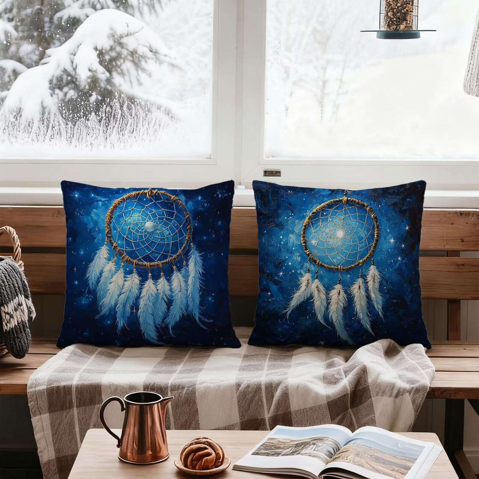Azul Funda Cojin 60x60 AtrapasueñOs Funda Almohada 60x60 Cojines Sofa Súper Suave Fundas Cojines Decorativos Fundas Almohadas 4 Piezas Cervicales y Cuello, para Hogar Cama Salon Decoracion E - 677