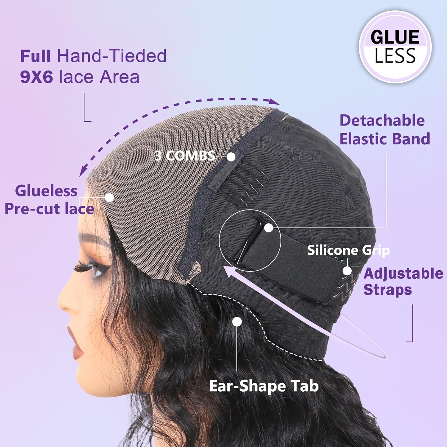 9x6 HD Lace Glueless Wigs Human Hair Pre Plucked Pre Cut Kinky Curly 180% Density Ready to Wear Wig for Women Beginner Friendly 18 Inch Lace Front Wig Natural Black