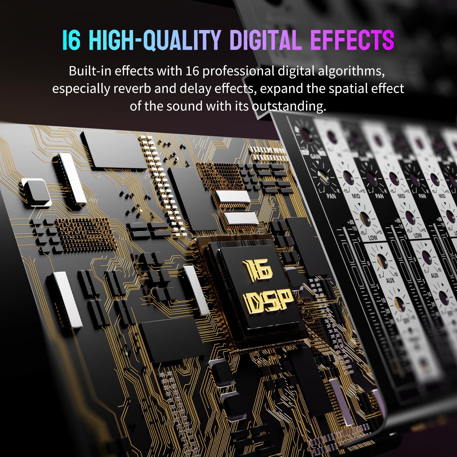 Professional Audio Mixer, 4 Channel Audio Interface Sound Board Mixing Console System Monitor, NEW BAXS 16-Bit DSP DJ Bluetooth Mixer +48V Phantom Effect For Karaoke Studio Streaming Recording