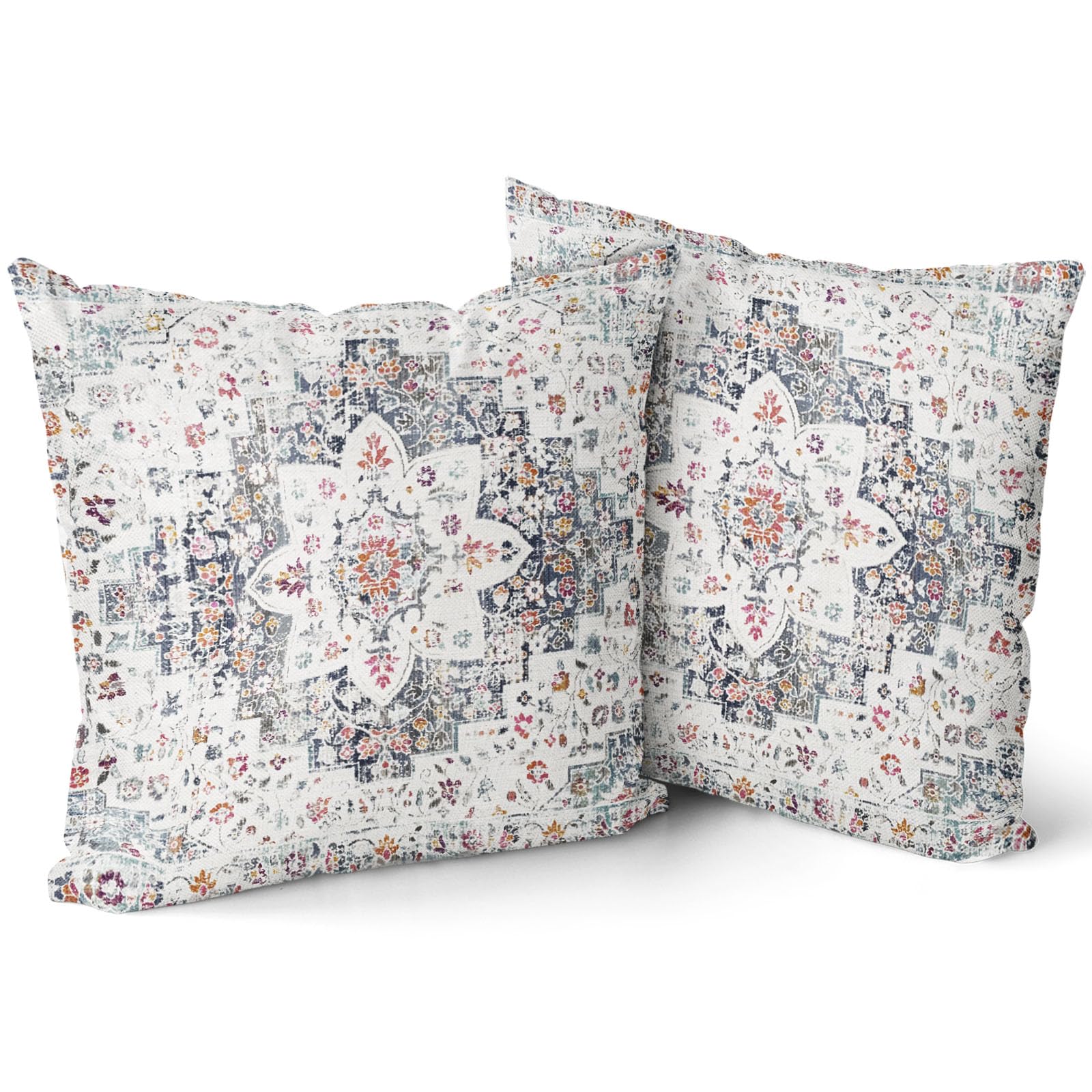 Gray Pink Orange Vintage Bohemian Pillow Covers 20x20 Inch Dark Blue White Grey Boho Flower Rug Oriental Carpet Pillow Cases Set of 2 Antique Tapestry Rustic Throw Pillows For Cushion Couch Outdoor — image 1