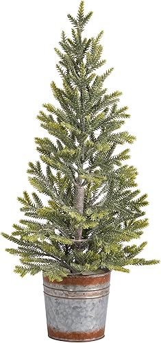 Miniatura 3 de Nearly Natural Árbol de Navidad artificial de pino de 26 pulgadas con 35 luces blancas cálidas en maceta de metal rústico