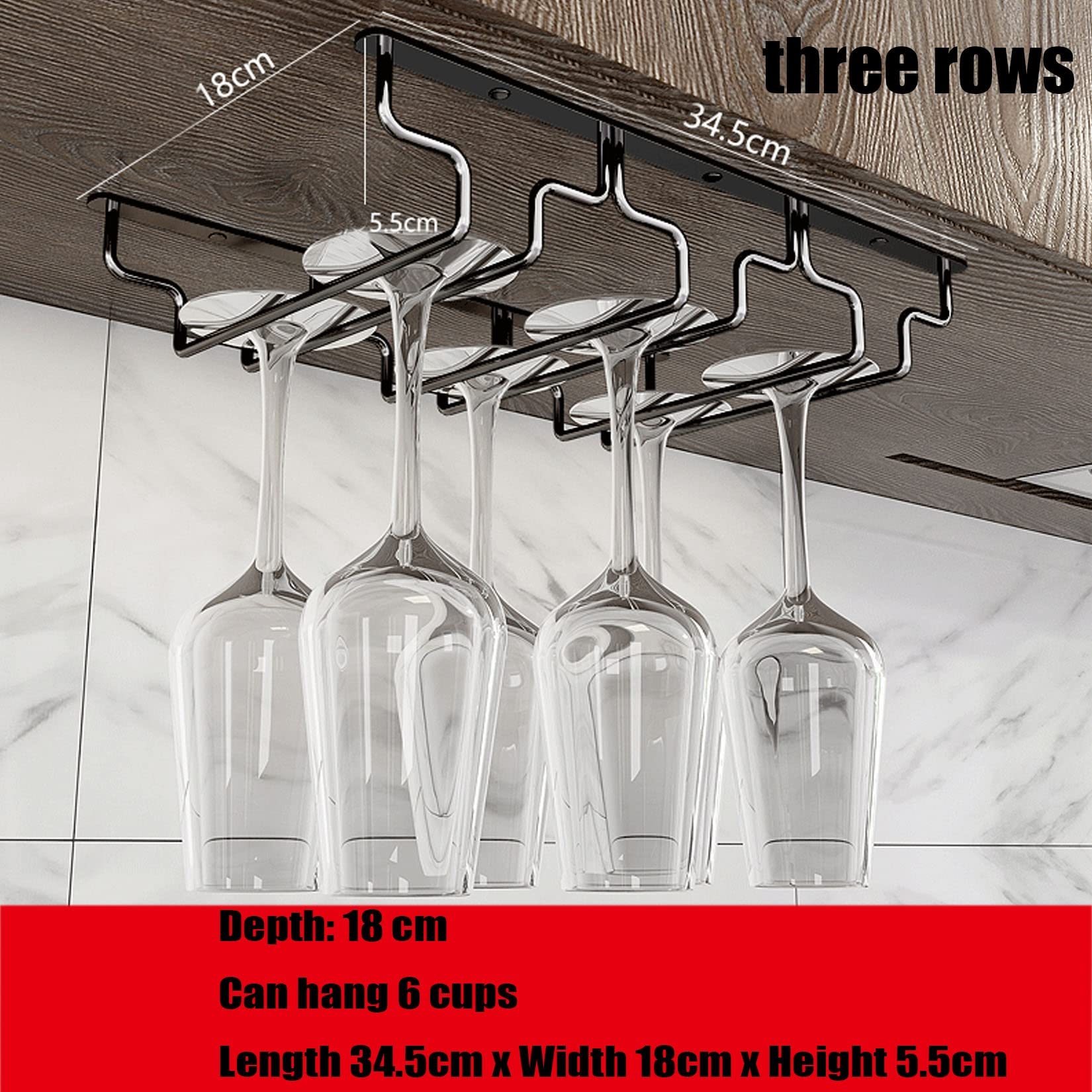 Portabicchieri Da Vino Sotto Mensola | Nero, 18 Cm | Set Di 2 Per Cucina O Bar