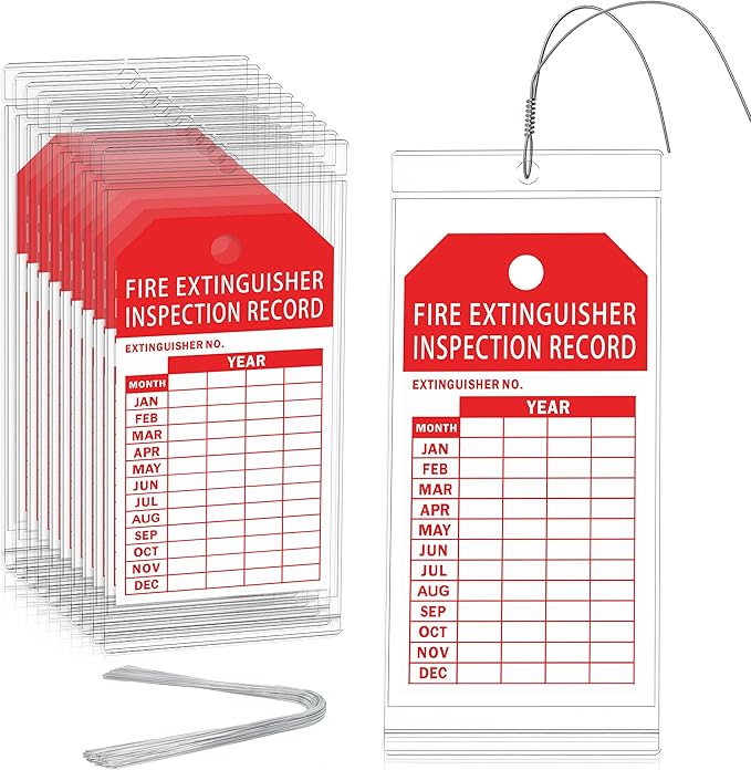 Amazon.com: 25 Pack Fire Extinguisher Inspection Tag Plastic Cover 3.4 ...