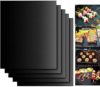 Dlife BBQ Grill Mat Set of 5 - Non Stick Oven Liner Teflon Cooking Mats - Perfect for Baking on Gas, Charcoal, Oven and Electric Grills - Reusable, Durable, Heat Resistant Barbecue Sheets for Grilling Meat, Veggies, Seafood