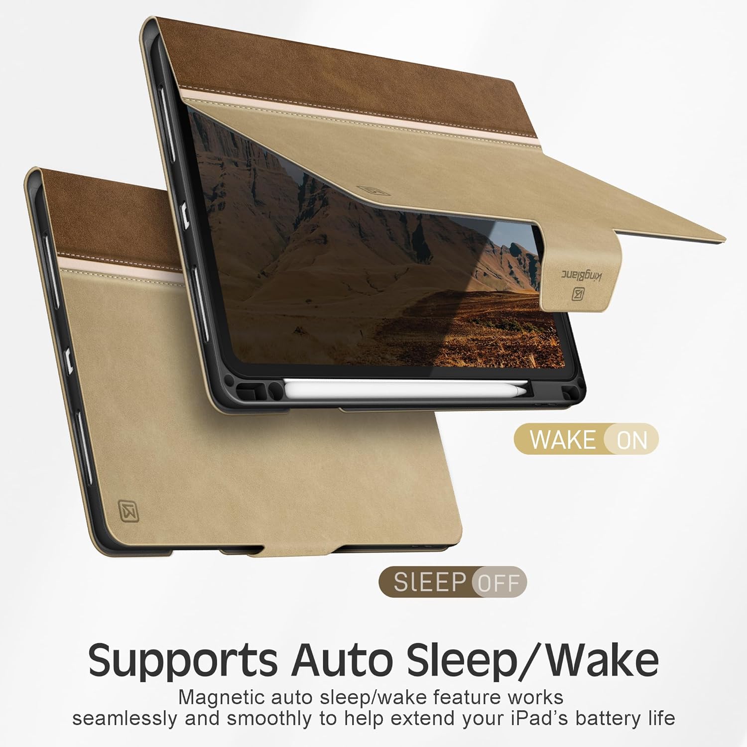 KingBlanc Case for iPad Air 13 inch (M3 2025/M2 2024) with Pencil Holder, Vegan Leather Protective Stand Cover, Auto Wake/Sleep, Multi-Angles for Viewing/Drawing, Supports Pencil Pro/(USB-C), Beige - Image 5