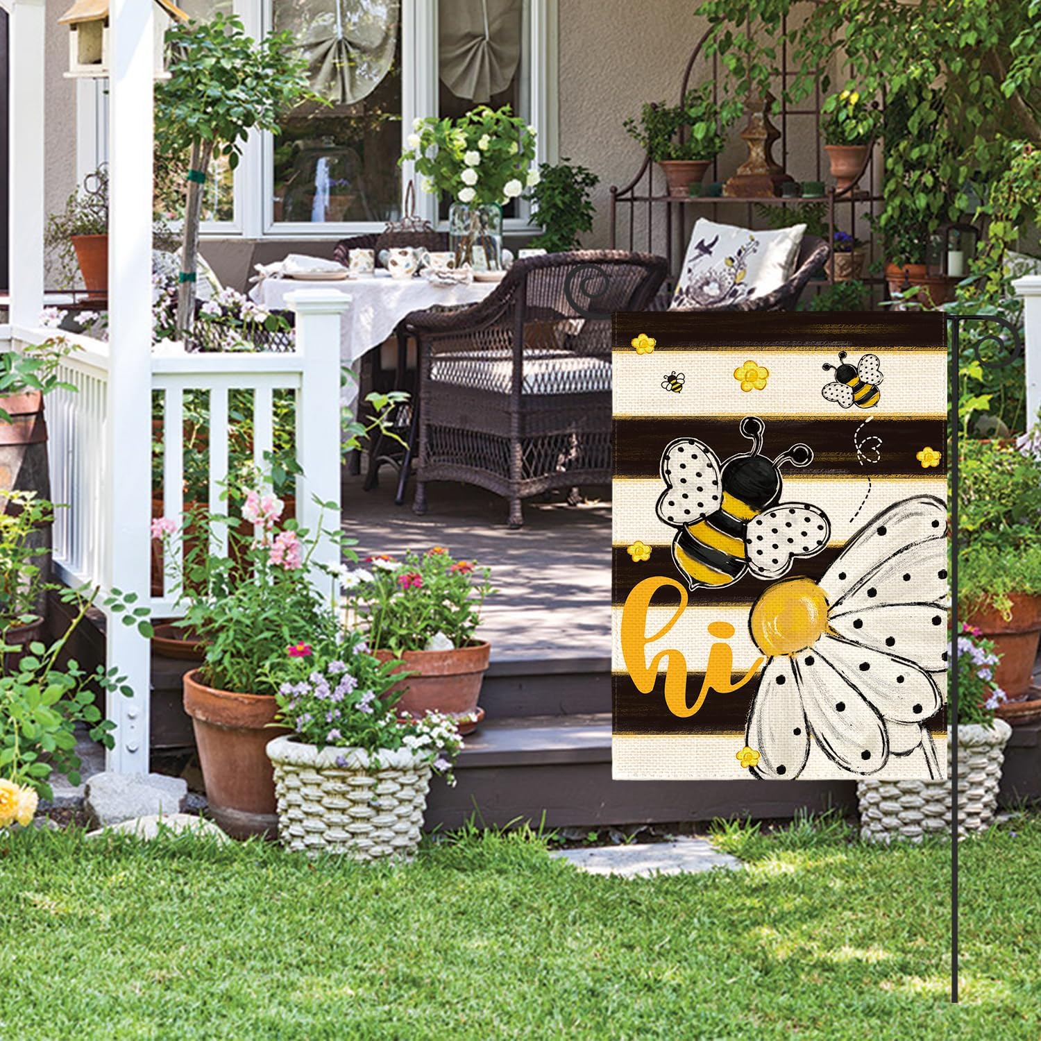 AVOIN colorlife Hi Bee Daisy Garden Flag 12x18 Inch Double Sided Outside, Spring Summer Stripes Yard Outdoor Flag - Image 3