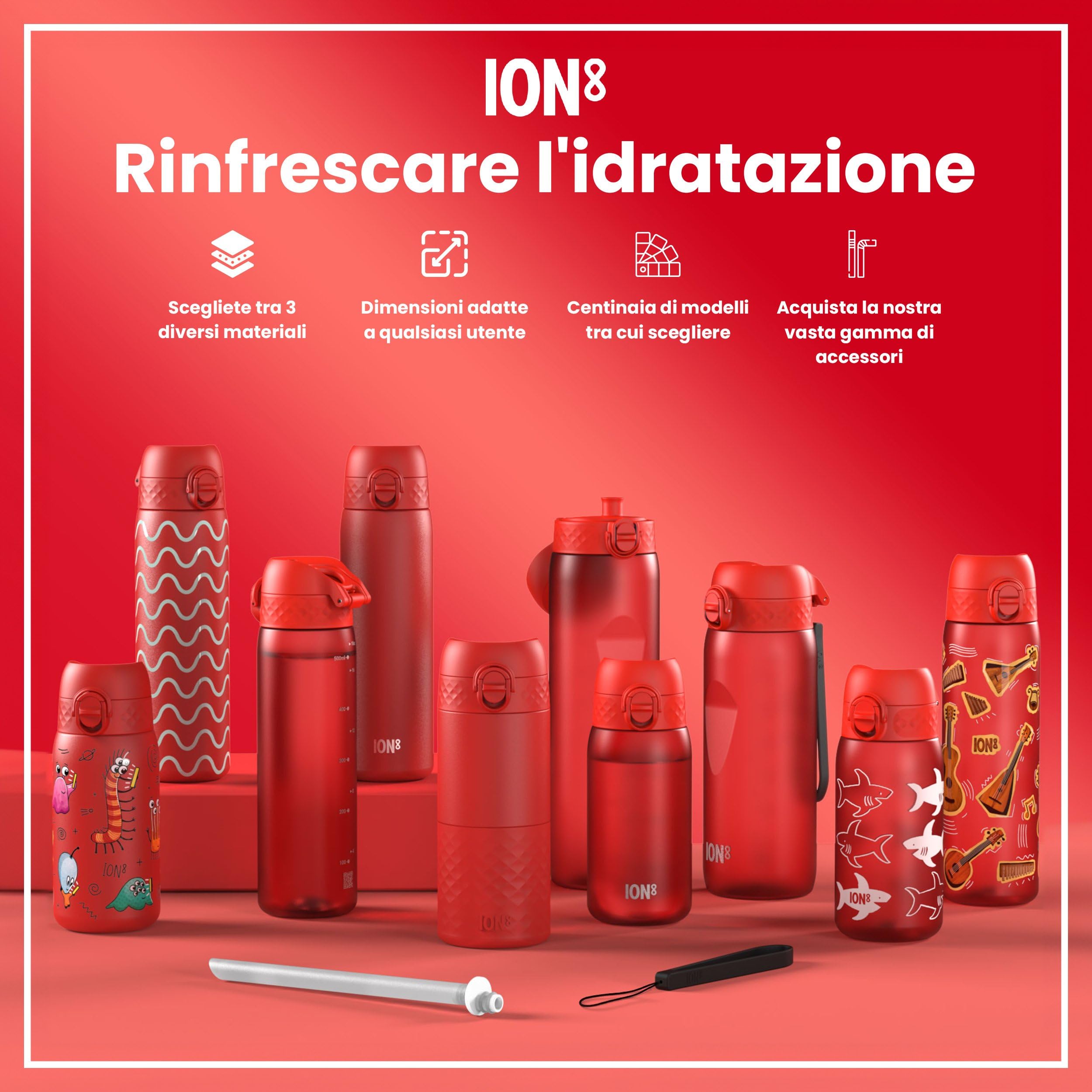 ION8 Borraccia a Prova di Perdite, Facile da Aprire, Serratura Sicura, Lavabile in Lavastoviglie, Senza BPA, Maniglia per il Trasporto, Adatta a Portabicchieri, Facile Pulizia