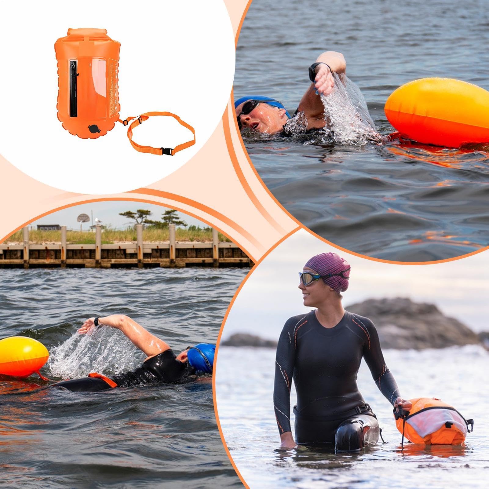 Boya de natación en aguas abiertas, con pantalla táctil, impermeable, bolsa de teléfono, flotador de entrenamiento, para triatleta, kayak, esnórquel, lago, entrenamiento acuático, carreras al aire