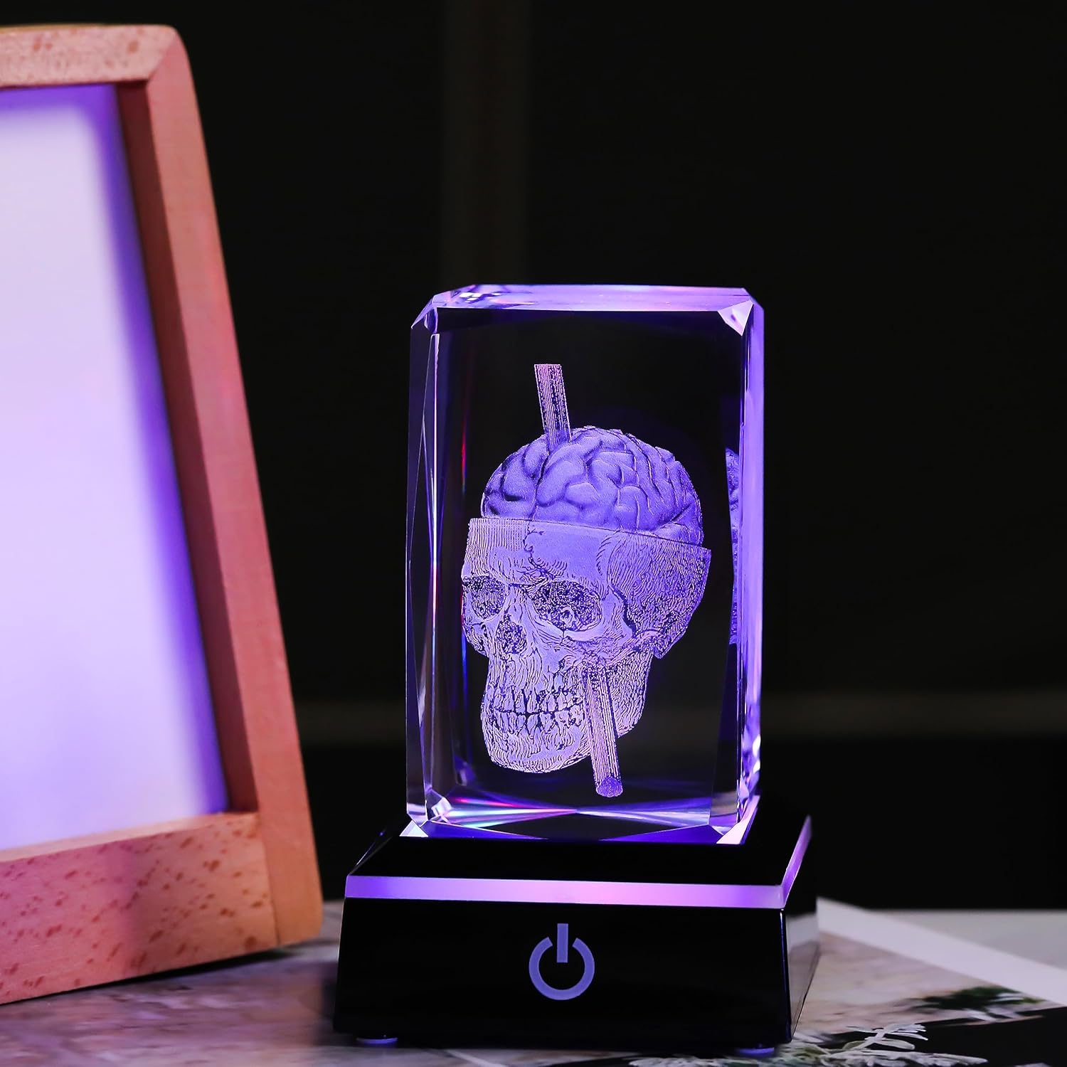 Qianwei 3D Crystal Skull Decor- Halloween Skull Light Witch Figurines Occult Medieval Goth Satanic Home Desk Glass Skull Decor Witchy Gifts Horror Lilith Statue