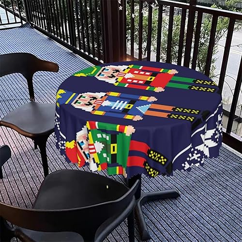 Miniatura 5 de Mantel redondo con temática de cascanueces, 70 pulgadas, tela impermeable, mantel reutilizable duradero, a prueba de derrames, lavable, a prueba de