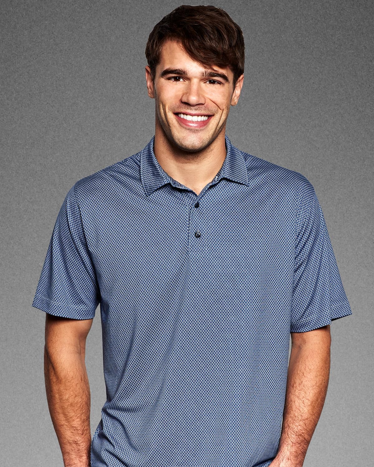 Vantage Apparel NCAA Mens Collegiate Premium Moisture Wicking Stretch Fit Diamond Print Polo