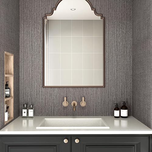 Miniatura 4 de CRE8TIVE Papel tapiz ancho de color gris oscuro para despegar y pegar de 24 x 118 pulgadas, papel de contacto de tela de hierba para paredes,