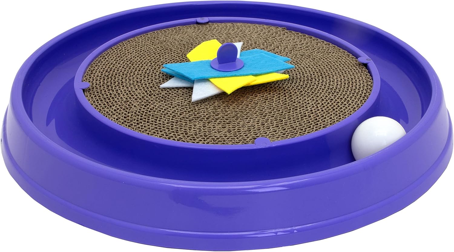 Kitty City Round Swat Ball Track Cat Toy with Scratcher, Interactive Toy for Cats and Kittens, Tan