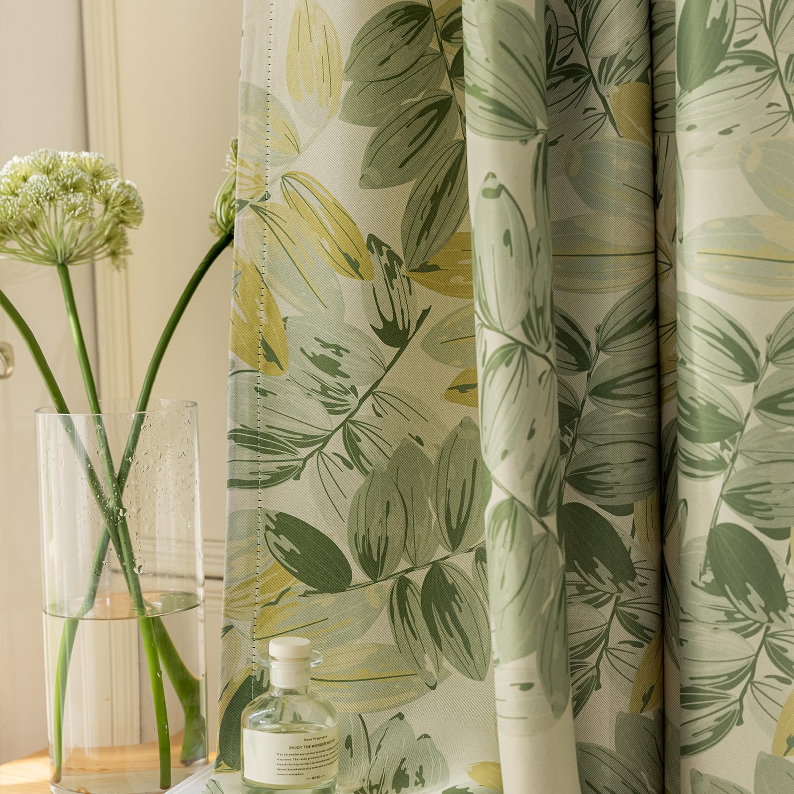 SUOUO Verdunkelungsvorhänge für Schlafzimmer, 225 x 140 cm, 2er-Set, Raumverdunkelung, Druck, Fenstervorhänge für Wohnzimmer, Grün