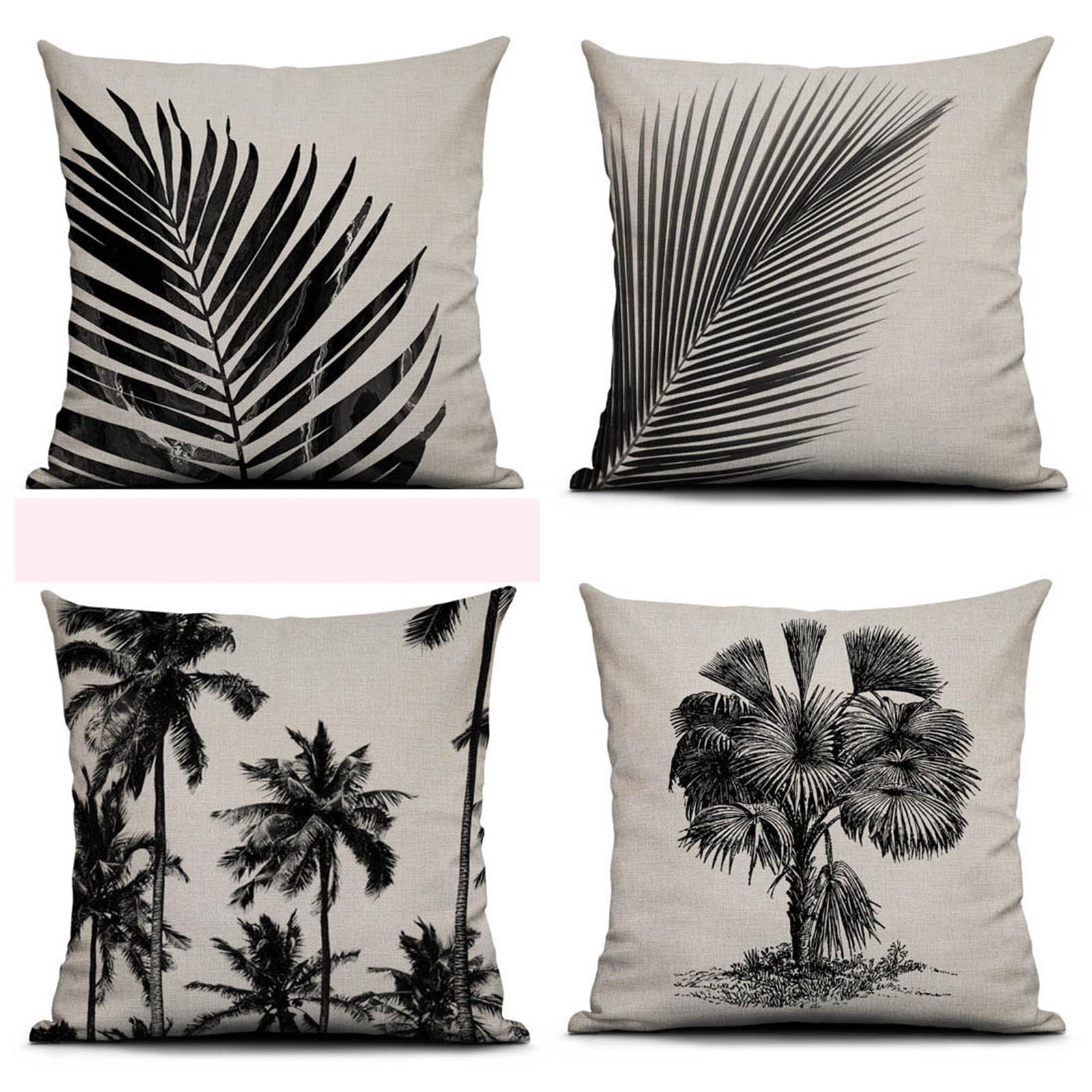 Housses de coussin 55x55cm motif arbre noir en lin pour décoration de canapé salon