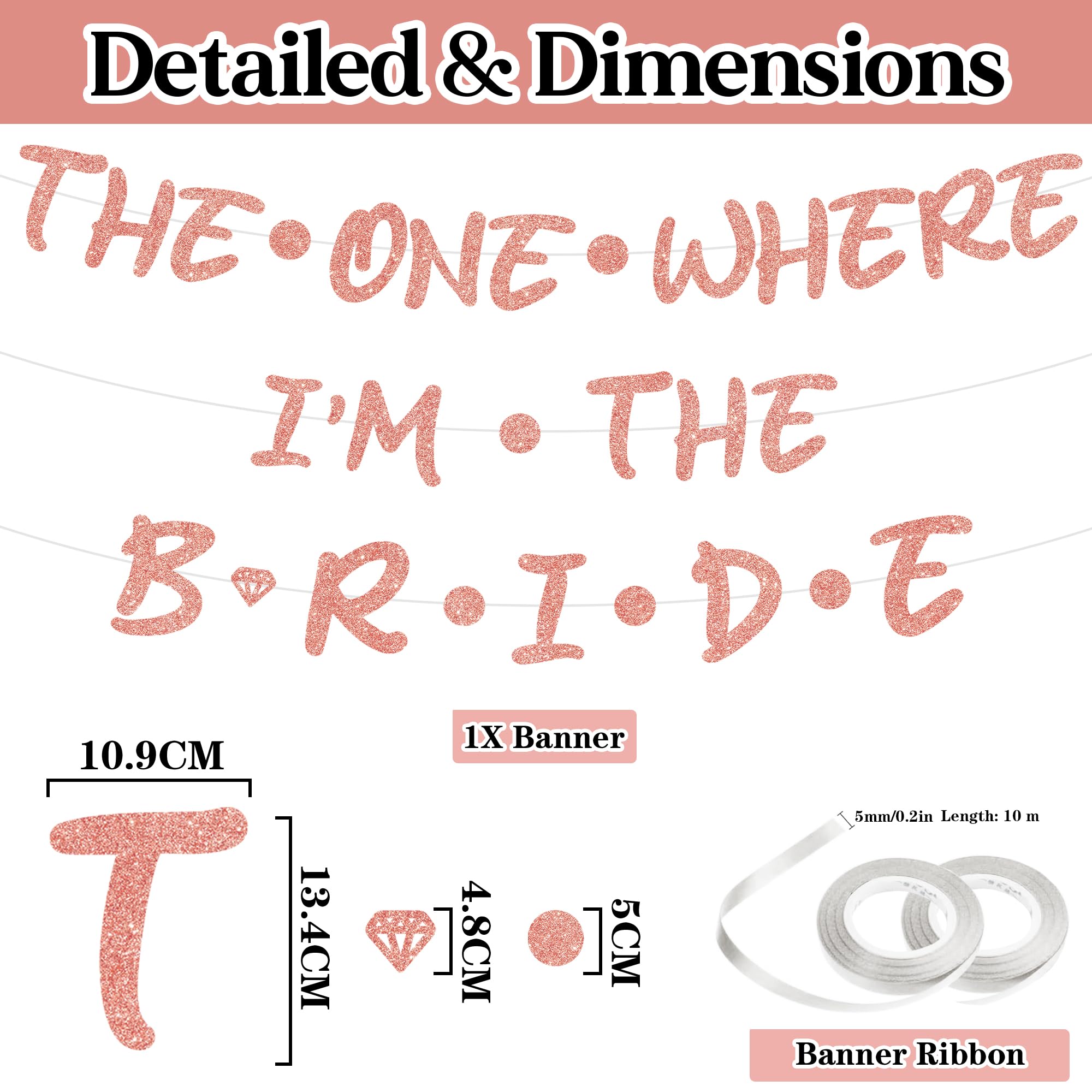 Bride To Be Decorations Banner- Rose Gold The One Where I'm The Bride Letter Banners for Bachelorette Party Hen Night and Bridal Shower Decoration - Image 2