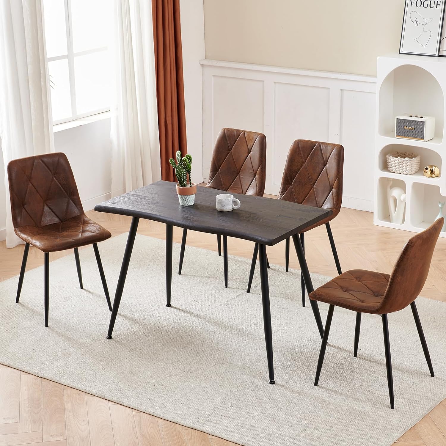 Btrpily Juego de 4 sillas de comedor, silla de comedor con marco de metal para cocina, silla de asiento de tela tecnológica para sala de estar,