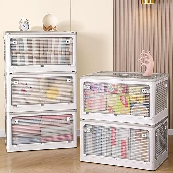 JOYBOS Set of 3 Collapsible Storage Boxes, Grey, 28 Litre