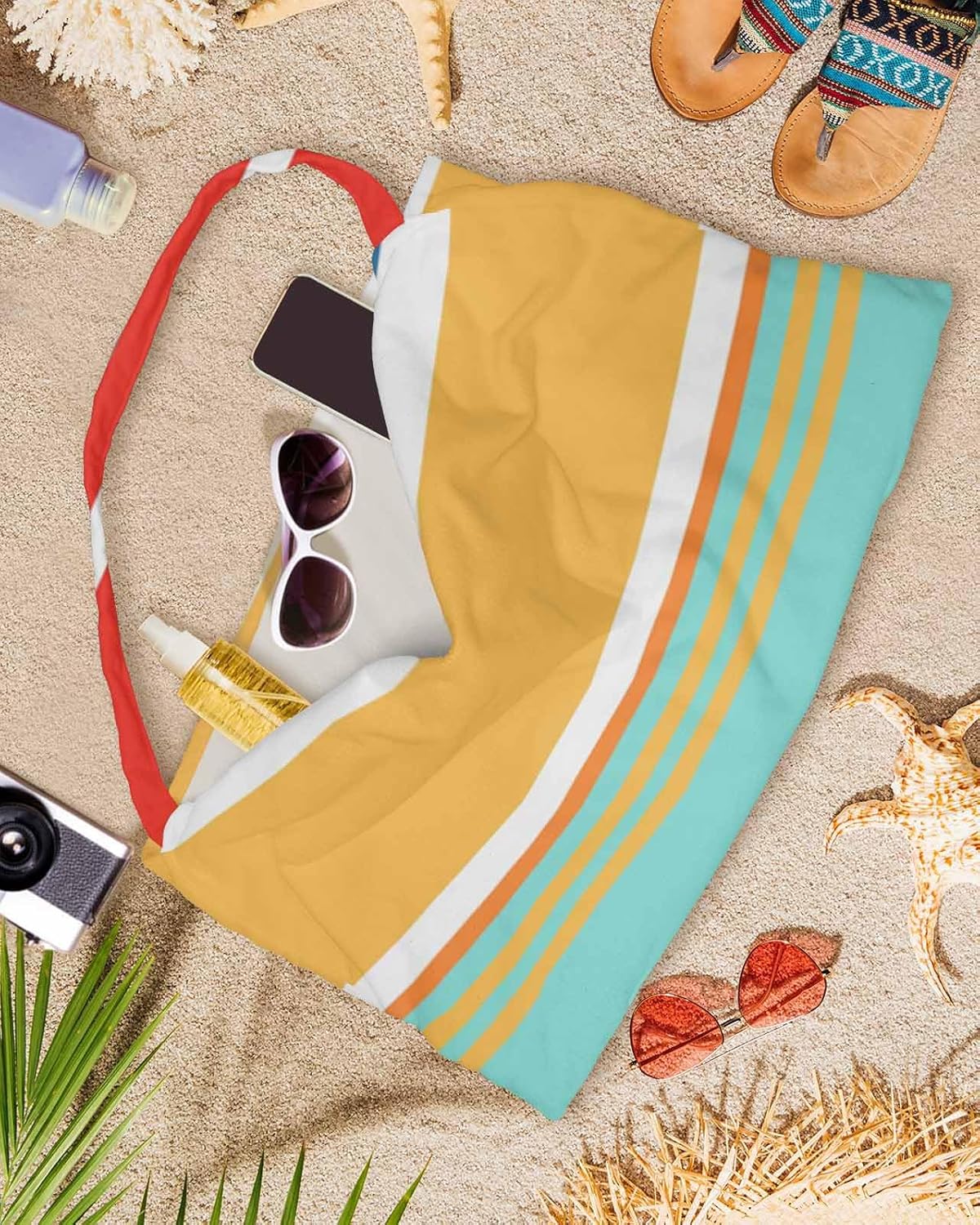 Rainbow Striped Beach Pool Patio Lounge Chaise Chair Cover Towel With Pockets,Absorbent & Quick Dry Microfiber Towel Cover Bag Summer Accessories for Sunbathing Colorful Abstract Bohemian Geometric