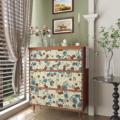 Miniatura 5 de KIKitchen Papel tapiz floral vintage para despegar y pegar de 17.5 x 118 pulgadas, papel de contacto de flores, papel tapiz extraíble autoadhesivo,