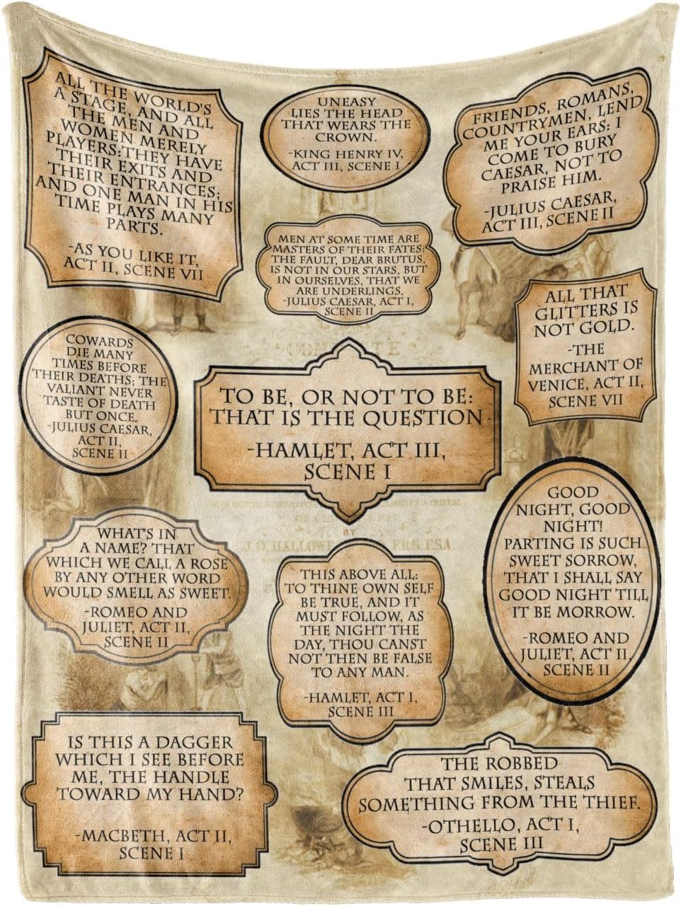 Huglanket Shakespeare Blanket Gifts for Women Men - Gift for Book Theater Lovers Writers - Birthday Christmas Funny Deco - 50" x 65"