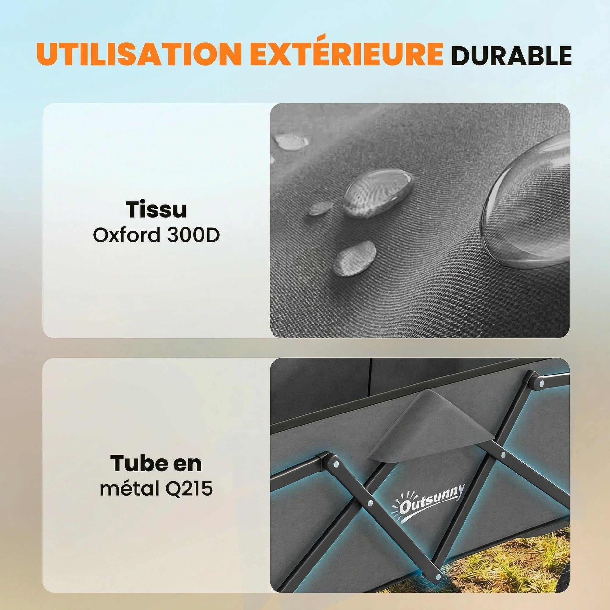 Outsunny Chariot de Jardin Pliable Tout-Terrain - Charrette de Transport Camping 66L Charge 68kg avec Poignée Réglable - Remorque à Main Compacte pour Plage Festival, Gris