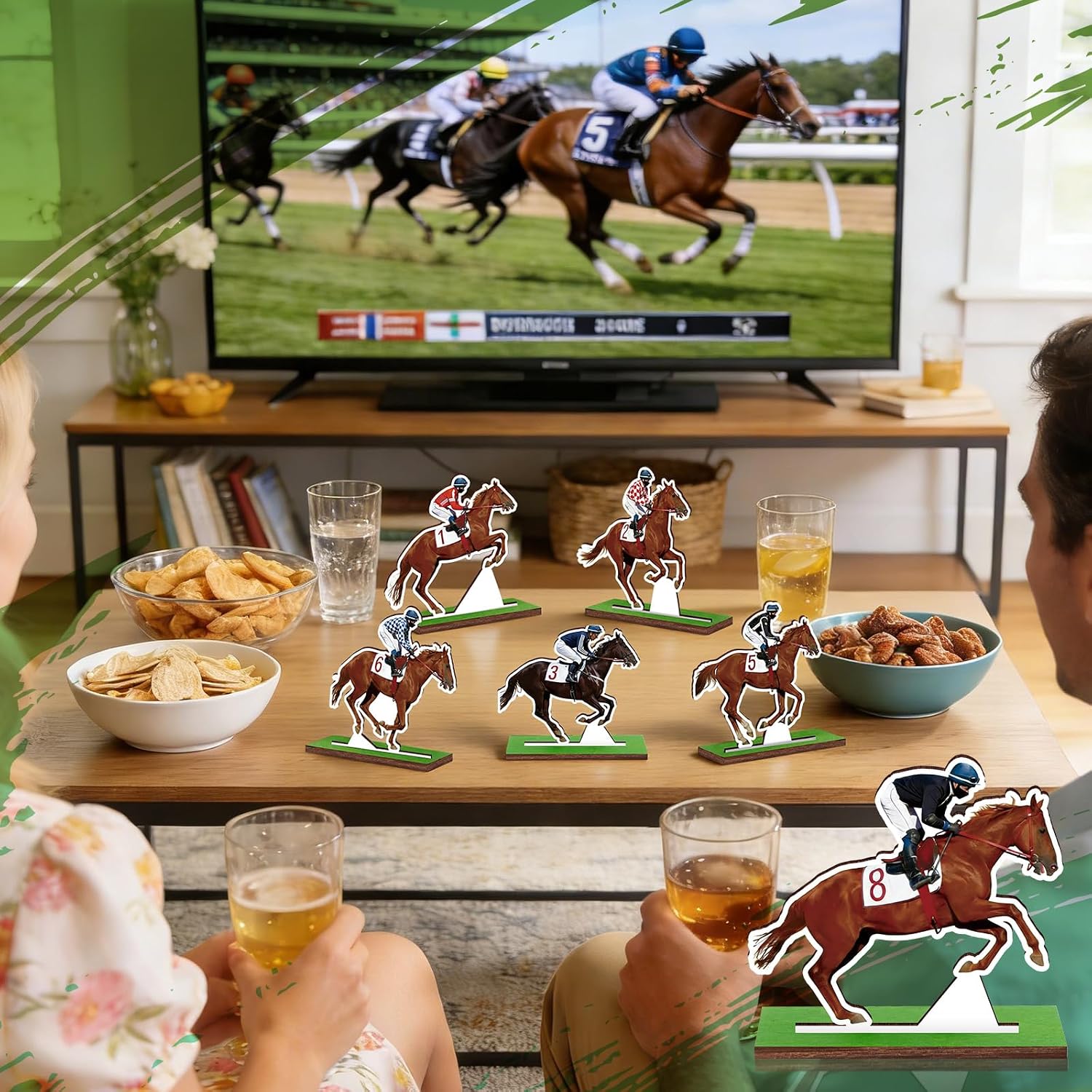 9 Pcs Derby Horse Party Decorations, Wooden Double Sided Horse Racing Table Centerpieces, Horserace Festival Tiered Tray Decorations for Derby Day Equestrian Theme Birthday Party Supplies image 4