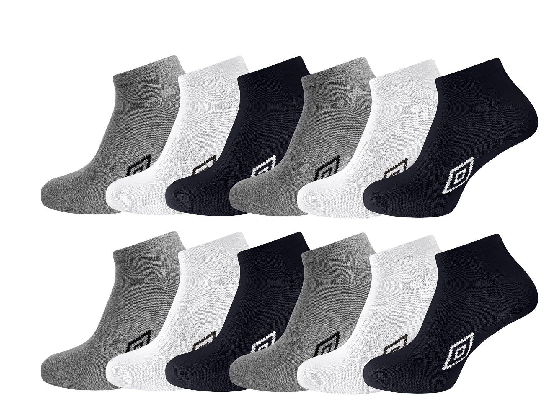 Umbro Men's Black White Grey - 12 Pairs Sport Trainer Performance Socks - Uk 6-8.5 (Black White Grey)