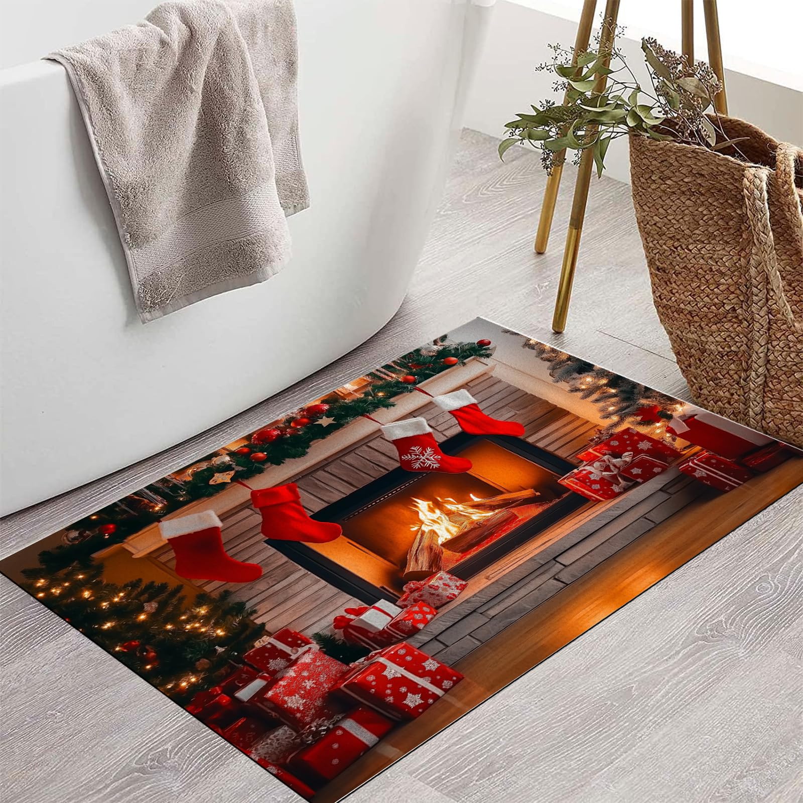 Felpudos Lavables - Felpudo De Interior Con Base Antideslizante, Felpudo Absorbente Para Chimenea Navideña, Felpudo Para Entrada, Cocina, Puerta Delantera Y Trasera, Mascotas Y Calcetín De Jardín
