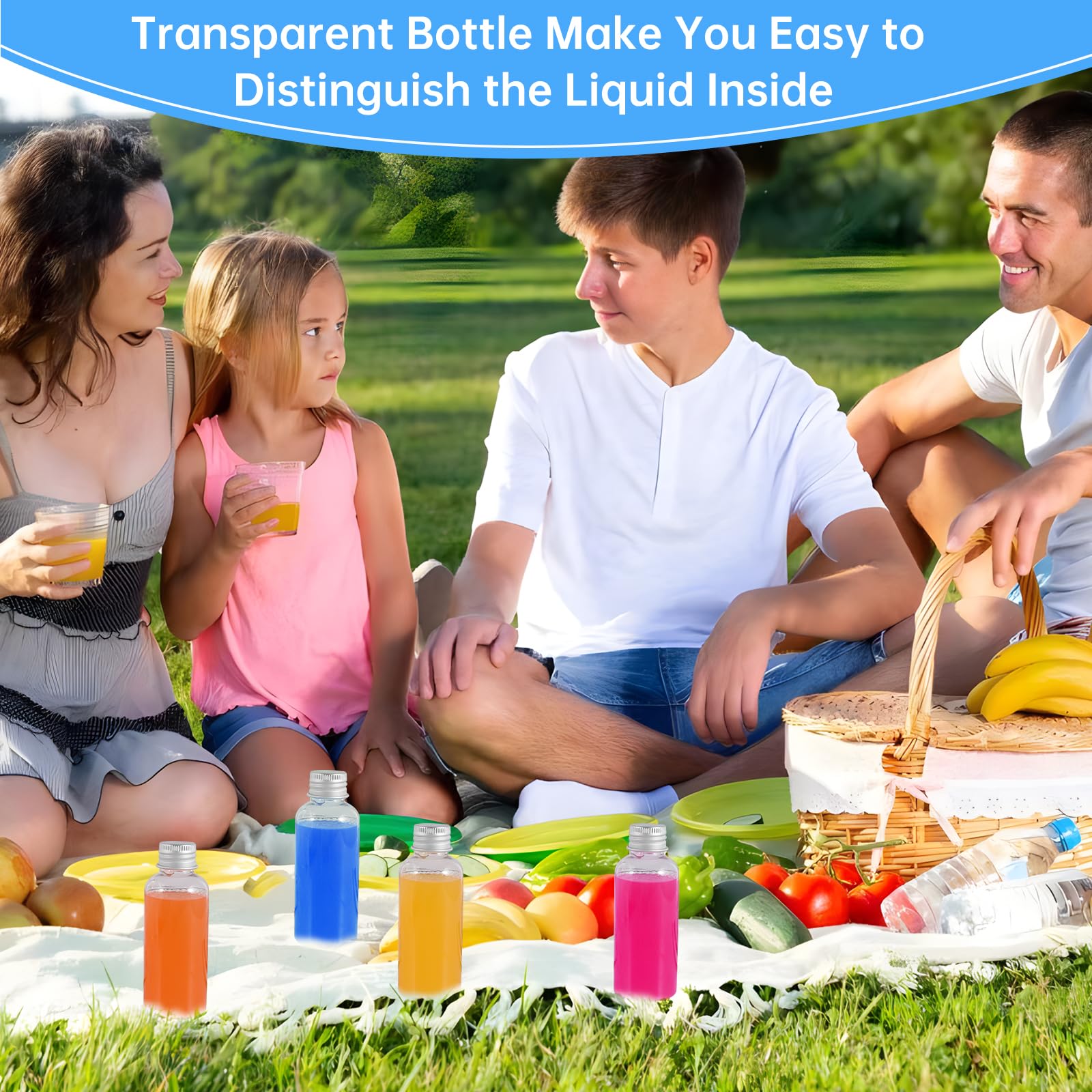 JOYSKY 60ml Small Shot Bottles with Lids 16PCS Mini Plastic Bottles Small Juice Bottle Reusable for Alcohol Juice - Image 4