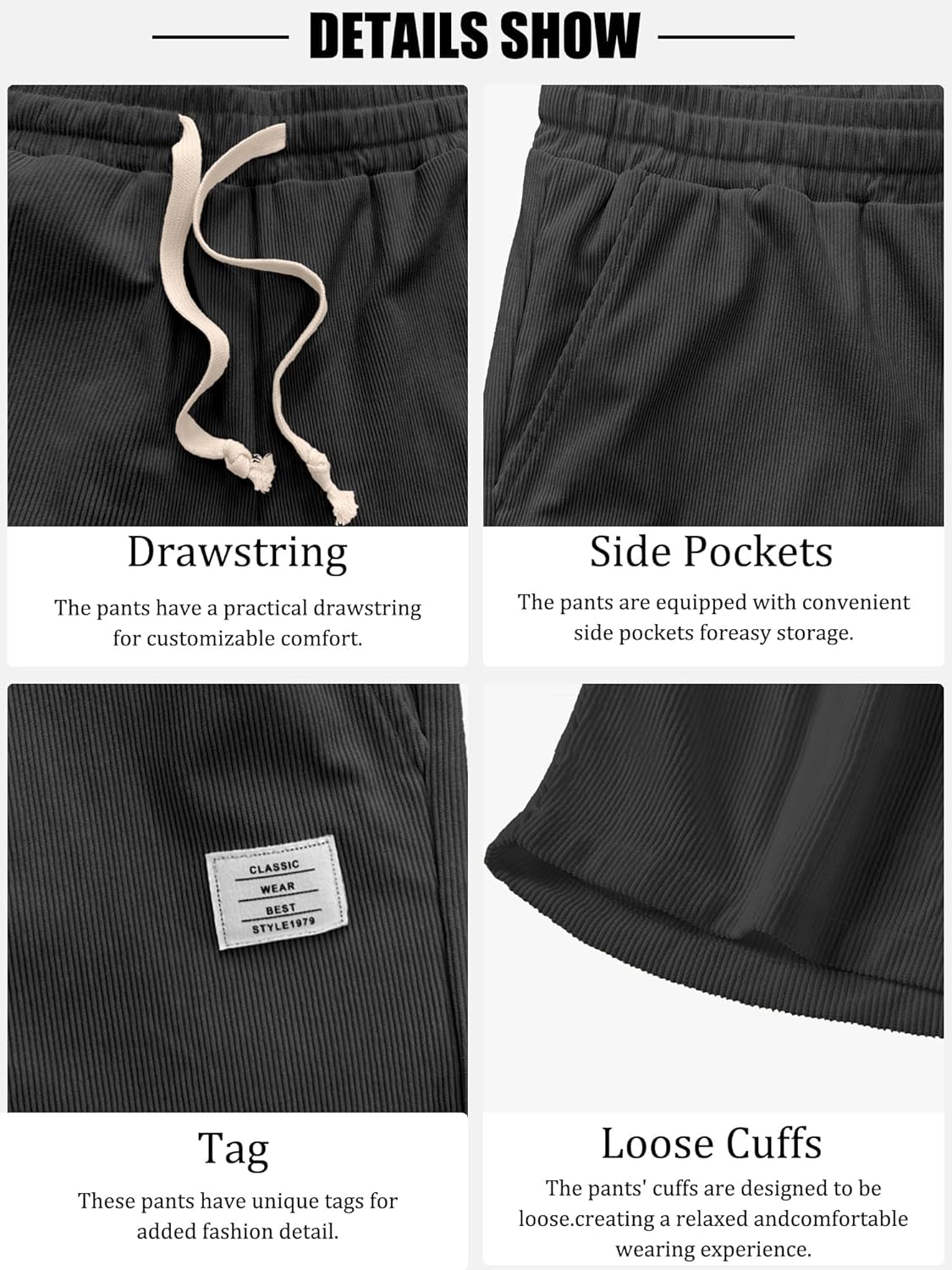 PLEPAN Mens Corduroy Shorts Casual Elastic Waist Drawstring Summer Beach Shorts - Image 6