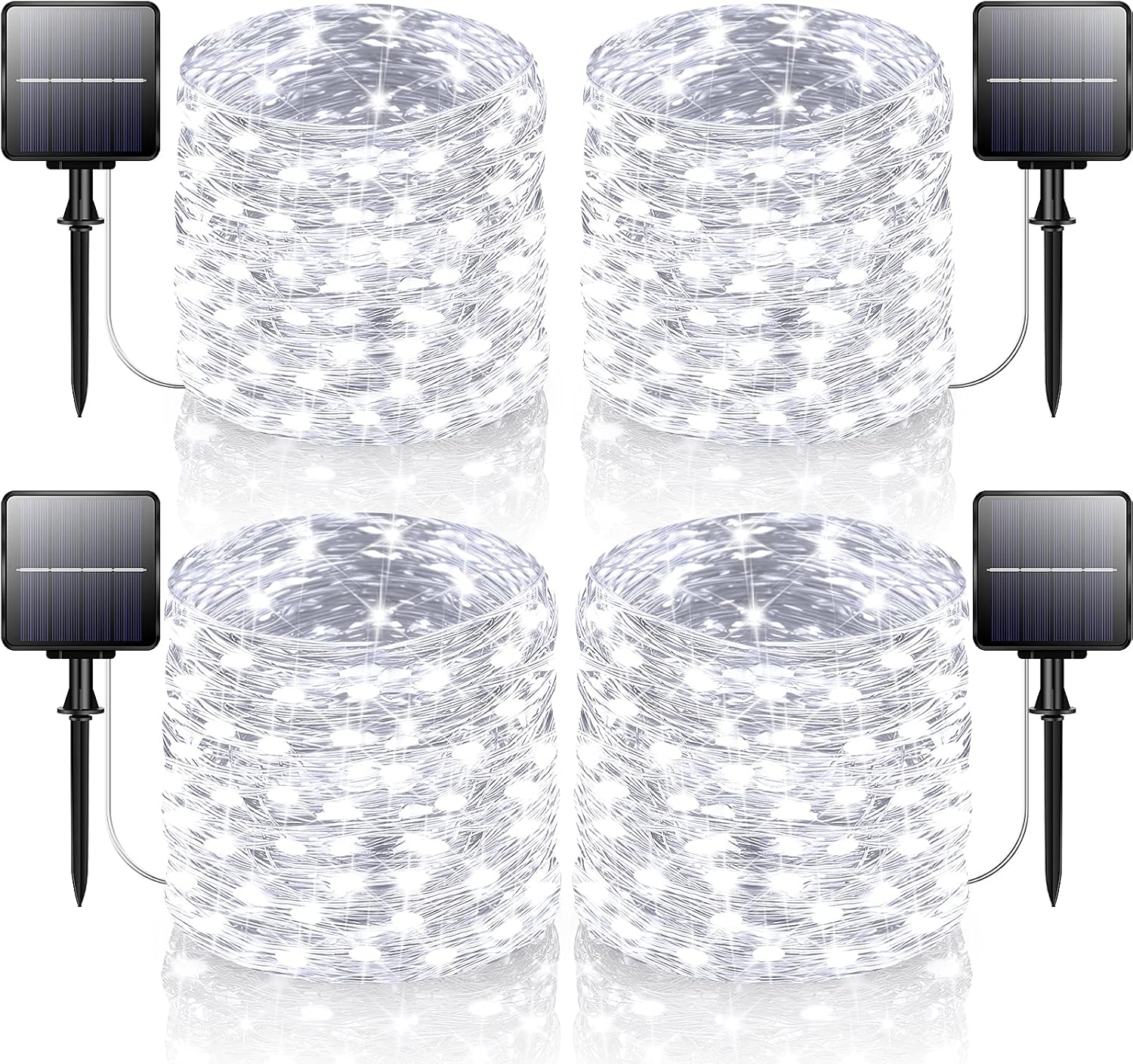 Super-Long 320Ft Solar String Lights Outdoor Waterproof, Solar Powered Fairy Lights 4-Pack 960 LED Silver Wire Twinkle Light, Solar Outdoor Lights Decorative for Garden Tree Christmas Daylight White