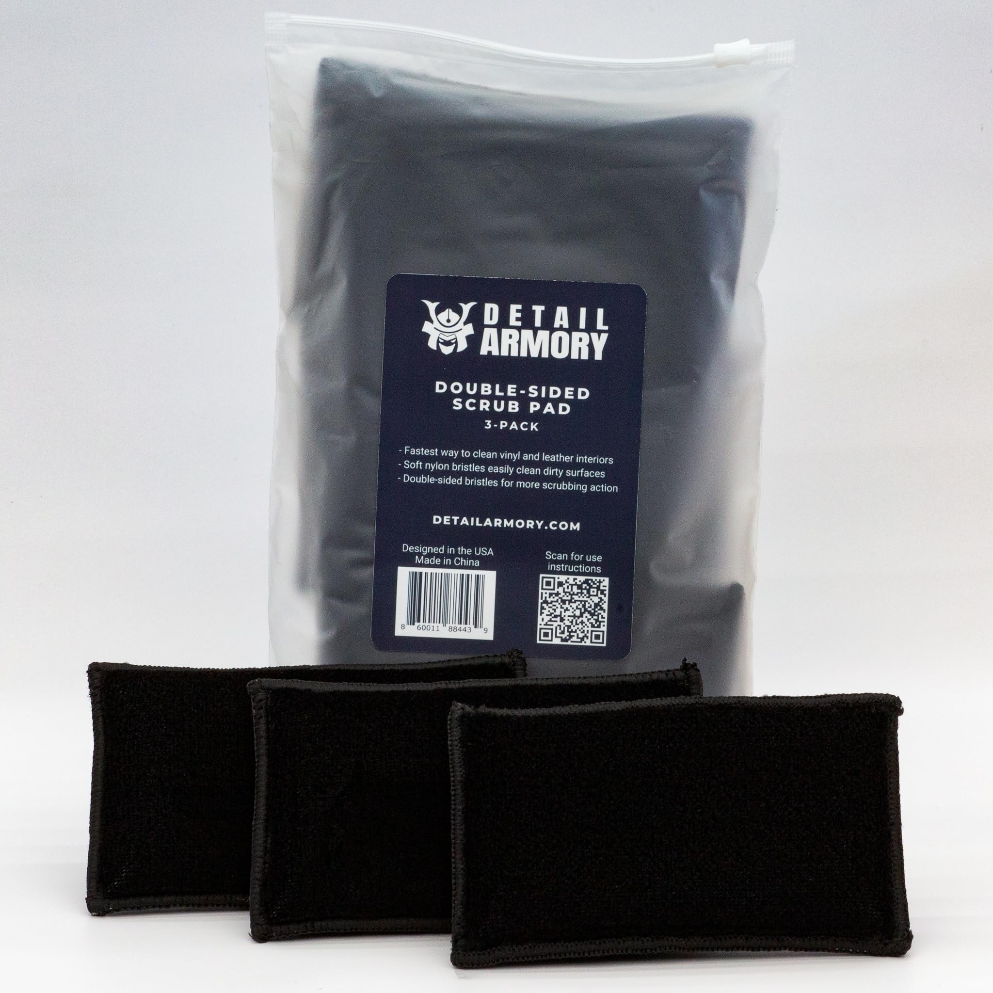 Detail Armory Double-Sided Scrub Pad, Interior Car Cleaning, Effective on Dashboards, Center Consoles, Door Panels, Plastic Trim, Leather Seats, Safe for Leather, Plastic, Vinyl, 3-Pack (Black)