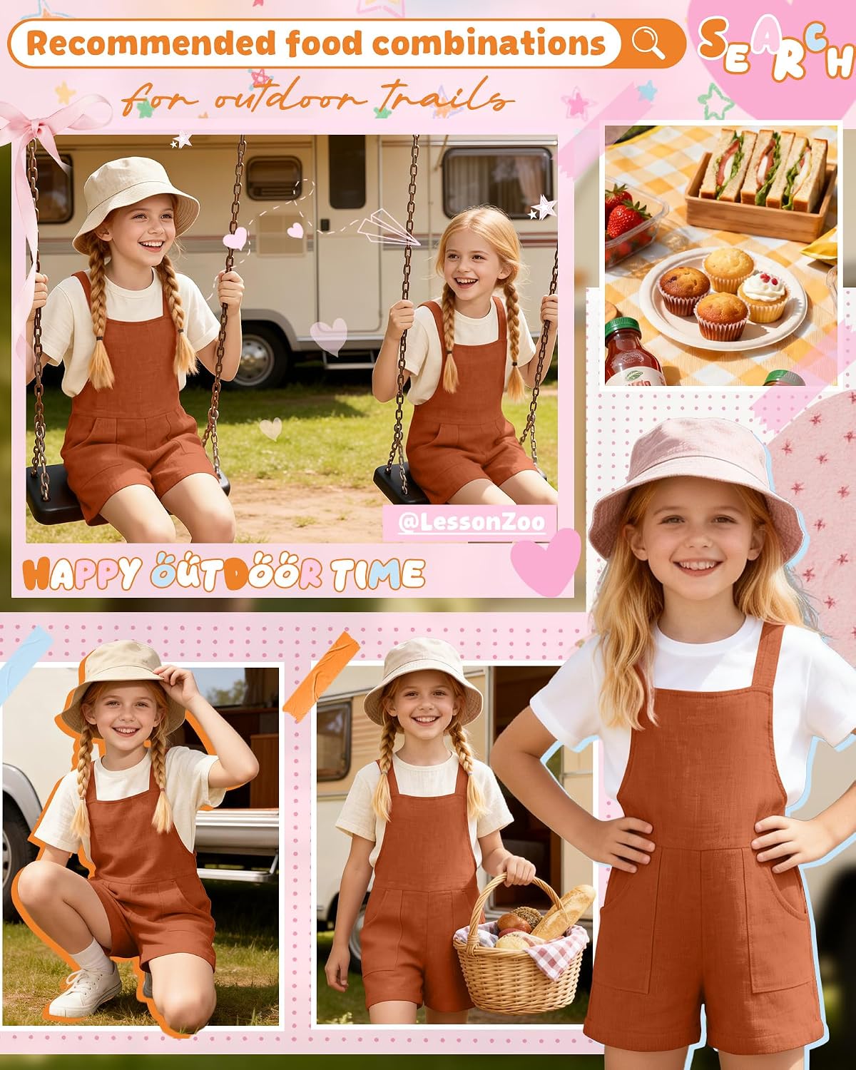 Girl's Rompers Linen Sleeveless Jumpsuits 5-14 Years Overalls Shorts with Pockets Cute Teen Summer Clothes(Caramel,11-12 Years)