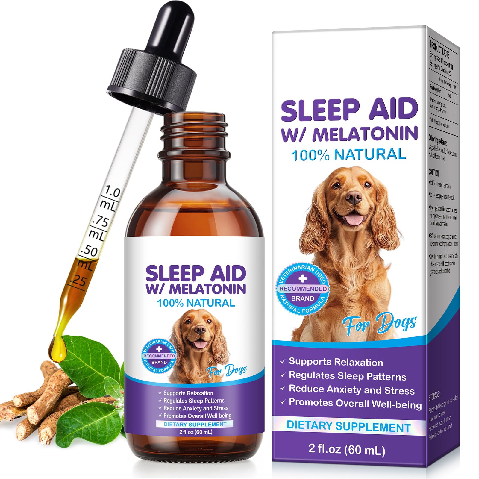 Melatonin for Dogs & Cats, Dog Melatonin Promote Relaxation & Deep Sleep, Liquid Pet Sleep Aid for All Cats & Dogs, Helps with Noise, Fireworks and Separation