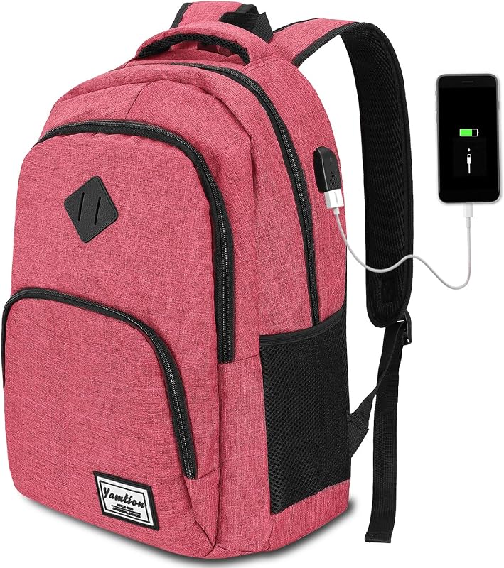 YAMTION Vízálló Laptop Hátizsák 15,6/17,3 Hüvelykes Notebookokhoz, Rózsaszín, Könnyű Utazó Iskolatáska Férfiaknak és Nőknek
