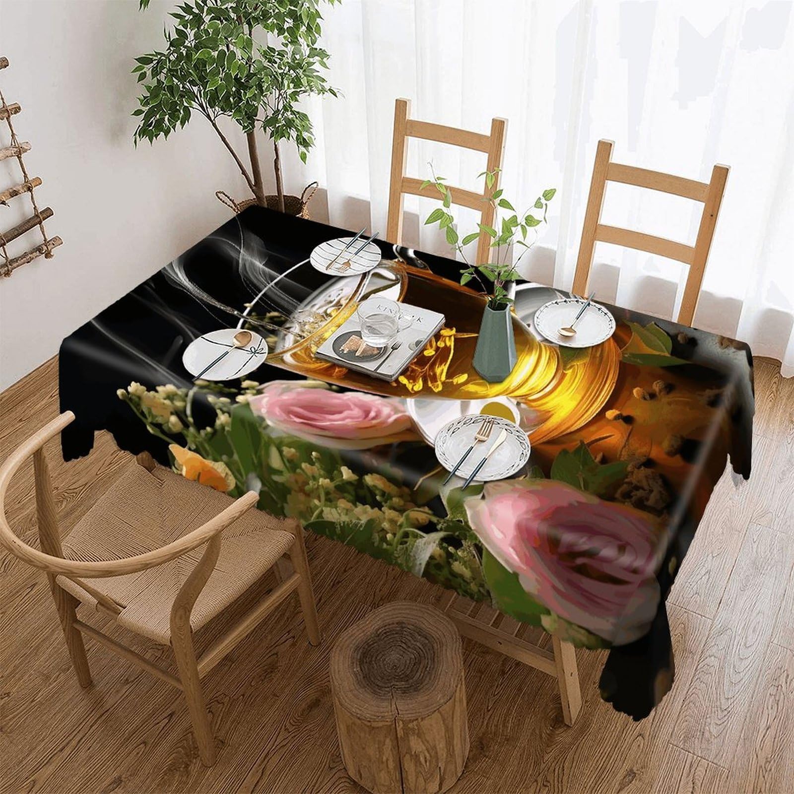 LOKLNEYK Cup of Tea Tablecloth Rectangle Table Cloth Decorative Fabric Table Cover Waterproof Seasonal Table Cover Wrinkle Resistant Washable Table Cloth for Party Picnic Dinner Decor 55"x70"